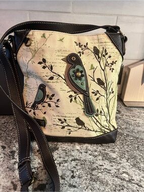 Chala I Canvas Bird Crossbody Bag - Cream and Brown
